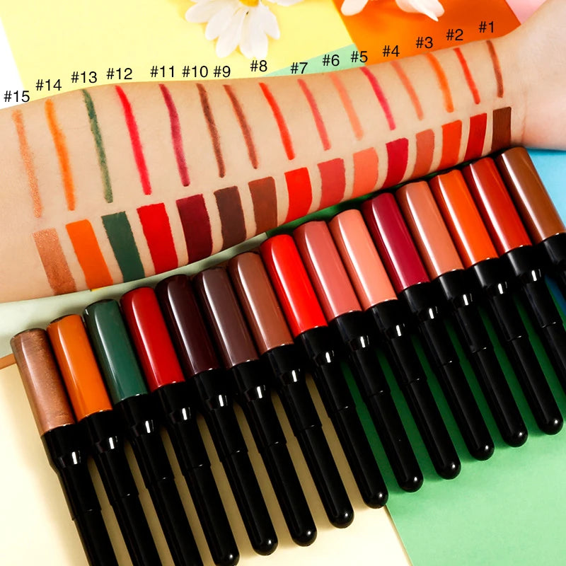 Custom Korean Wholesale Private Label Double-end Lip Gloss Lipliner Pencil Set Vegan Waterproof Liquid Lipstick Lip Liner Kit