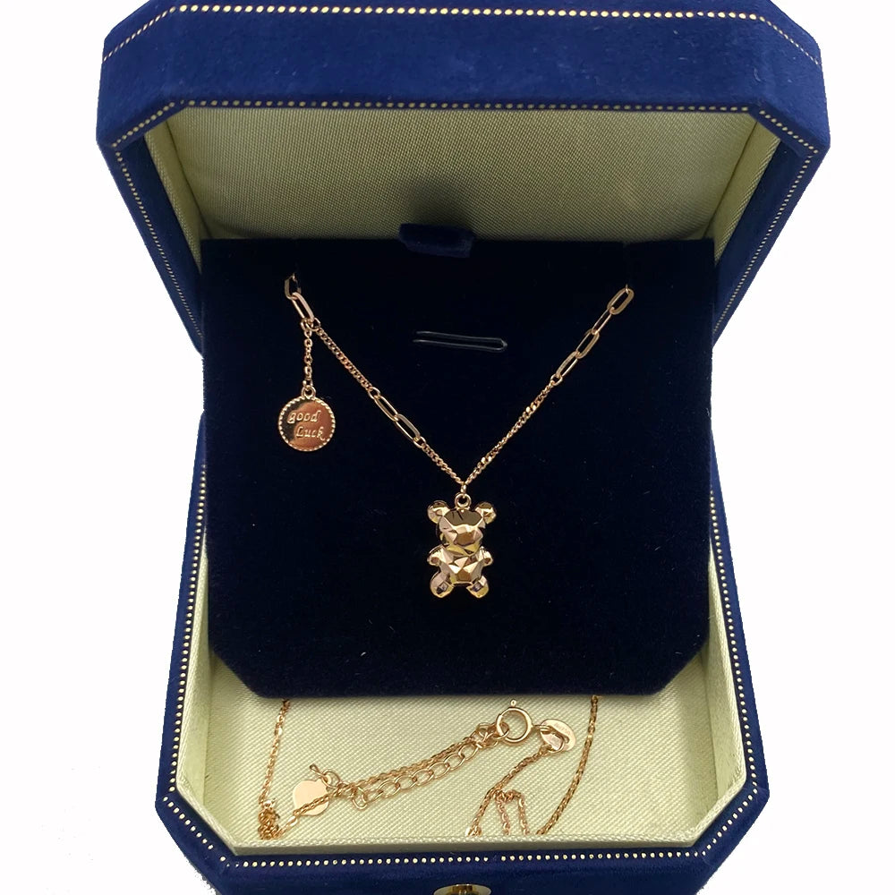 Real Solid 18ct Karat Au750 Gold Necklace Bear Pendant Design Light Weight Fine Jewelry Wholesale