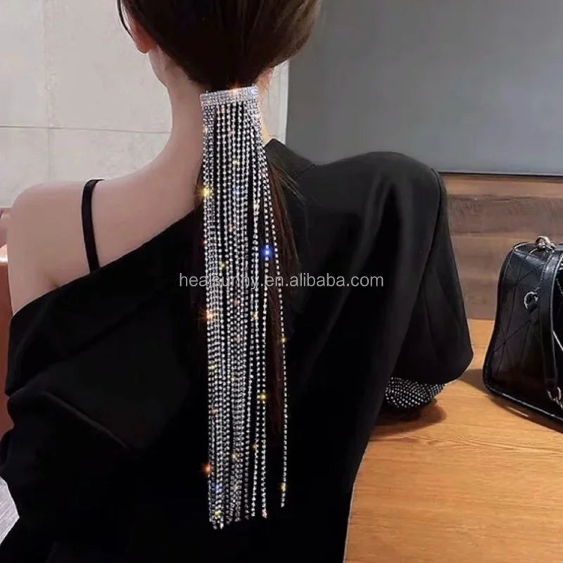 Long Rhinestone Hair Chain Bridal Headpiece Women Crystal Headband Chain Hair Accessories