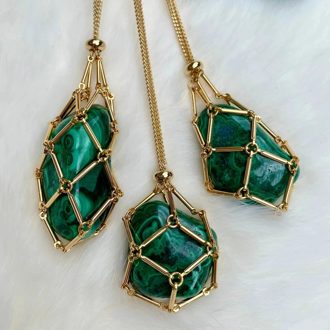 18K Gold Adjustable Necklace Natural Raw Crystal Stone Pendant Woven Mesh Net Bamboo Knot DIY Jewelry Accessories for Weddings