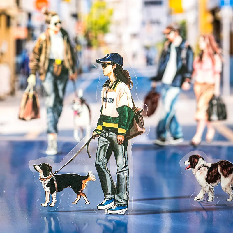 20 Pet Stickers Per Pack City Walk Series Characters European Vintage Style Holiday Decoration PET Material Self-Adhesive