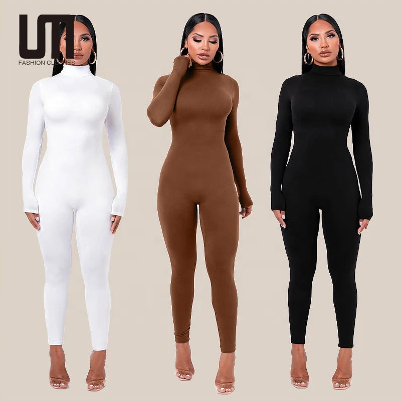 Liu Ming Customized Women Casual Sportswear High Neck Leggings Club Party Plain Black White Brown Jumpsuit MegaBDM