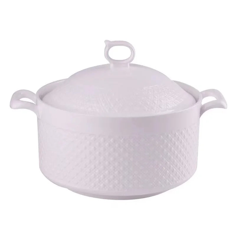 Multi-function White Household Ceramic Soup Pot With Cover for Kitchen