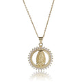 18K Gold Plated Women Accessories Virgin Mary Necklace Religious Catholic Pave Crystal Mother Virgen Mary Pendant Necklace