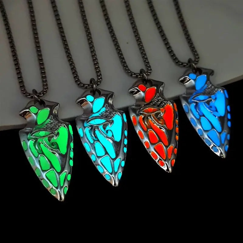 Wholesale Hip Hop Glow in the Dark Necklace Viking Triangle Shield Eye of Horus Pendant Men Punk Luminous Necklaces (KN5419)