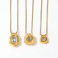 JOOLIM High End Stainless Steel Zirconia Block Irregular Pendant Necklace 18K Gold Plated Jewelry Wholesale