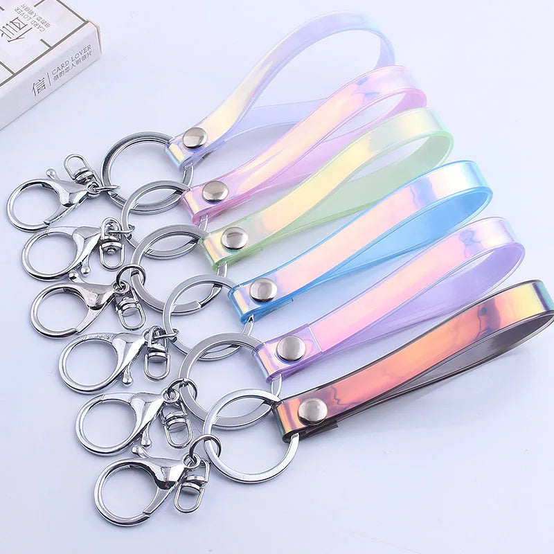 Sparkling PVC Leather Rope Iridescence Laser Glitter Car Holder Keychain With Lobster Clasp Women Backpack Pendant Gift Keyring