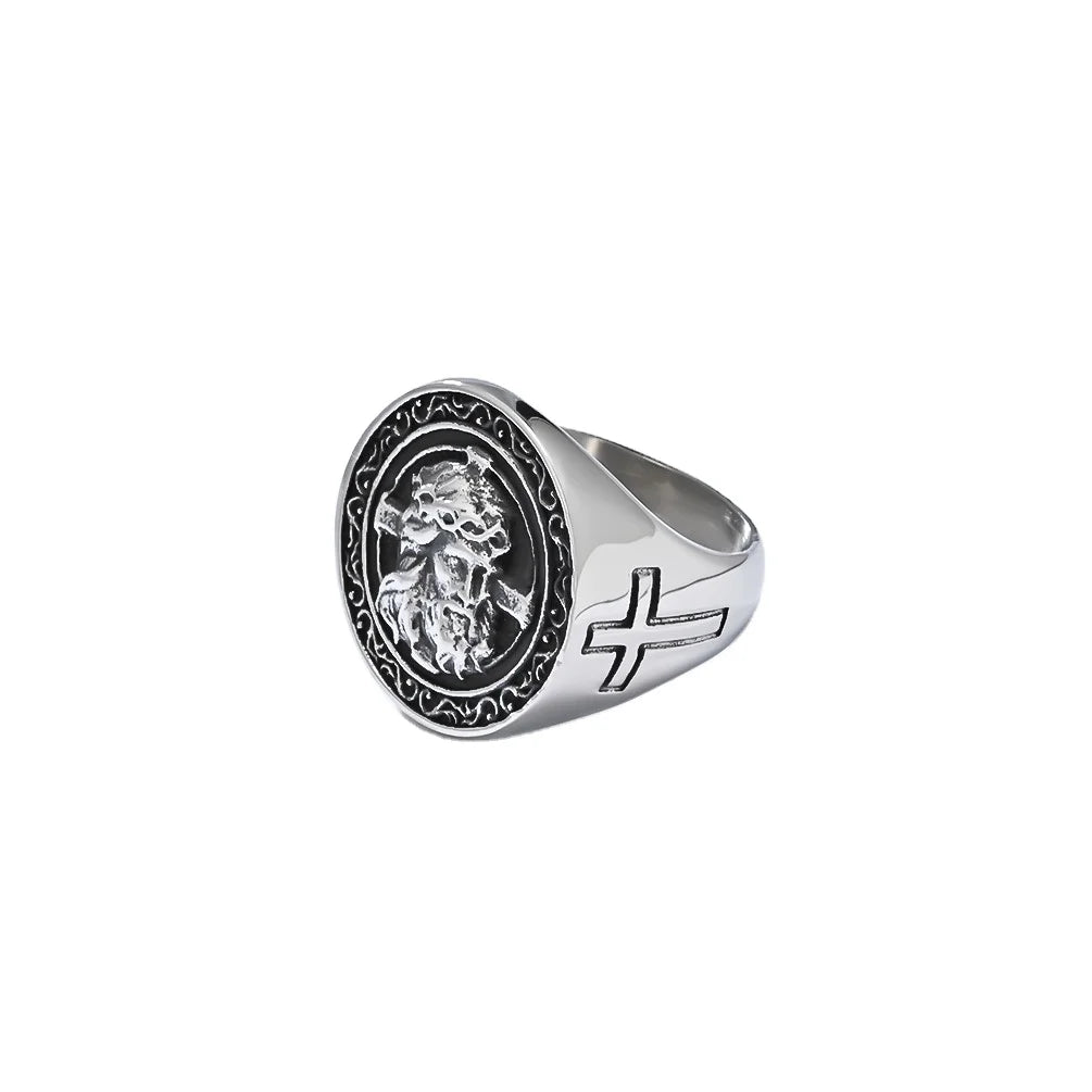 Vintage Cross Stainless Steel Ring Rose Gold Plated Classic Style for Wedding Engagement Gift Party Men
