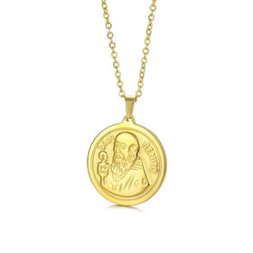 18K Gold Plated Stainless Steel Religious Catholic Saint Benedict Cross Pendant Personalized Christian Charm Chain Necklaces