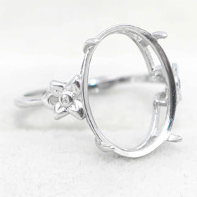 Sterling Silver 12*16mm Semi Mount Ring Empty Frame Blank Support Claws Setting S925 Base Holder Without Center Stone for Inlay