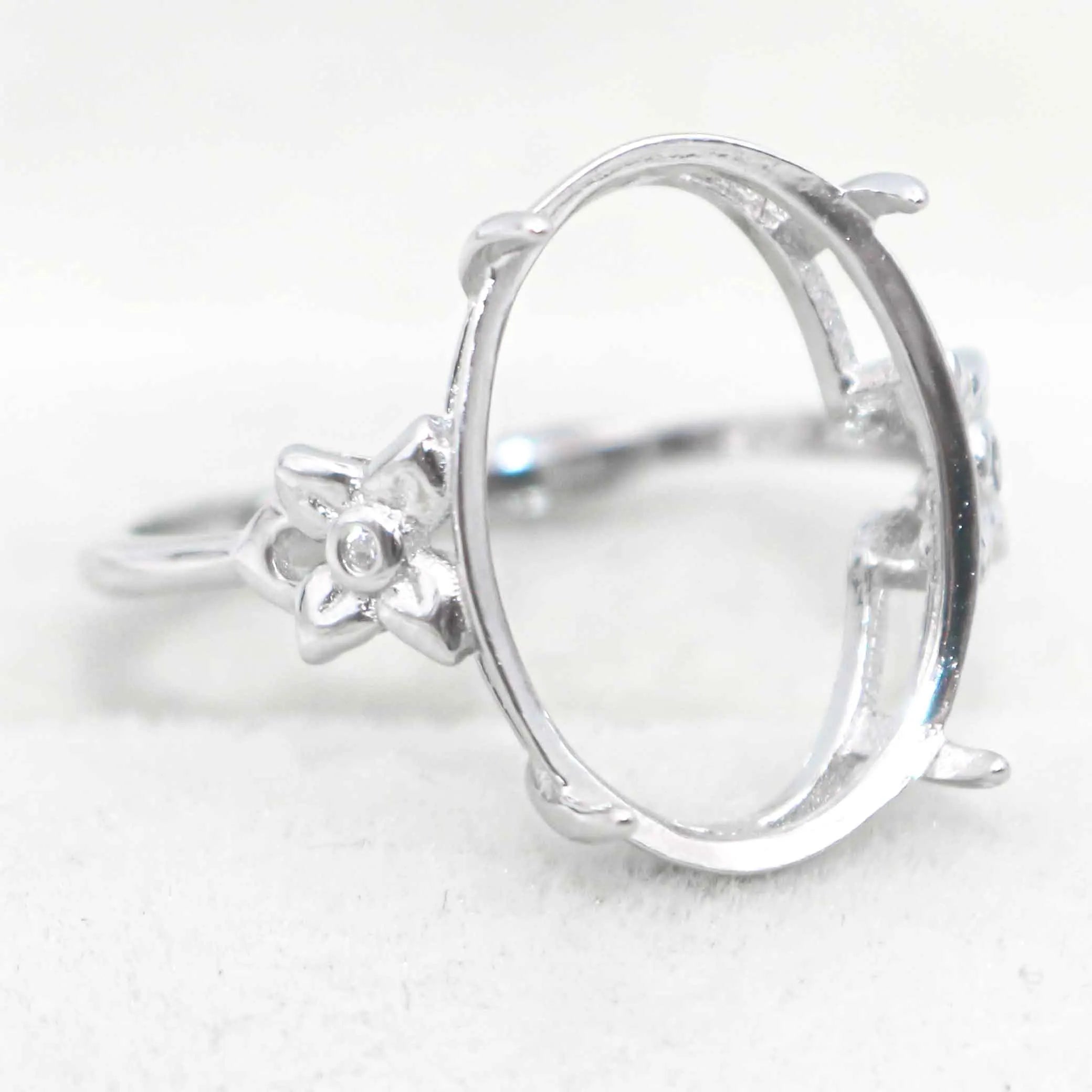Sterling Silver 12*16mm Semi Mount Ring Empty Frame Blank Support Claws Setting S925 Base Holder Without Center Stone for Inlay