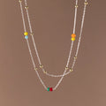925 Sterling Silver Colored Beads Necklace Jewelry Pearl Cross Beaded Chain Necklace for Women