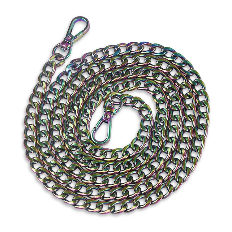 High Quality 120mm Rainbow Color Handbag Chain Strap Metal Bag Chain with Snap Hook