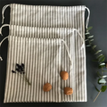 Striped Cotton Linen Drawstring Fruits Bags Linen Drawstring Round Bread Packaging Pouch