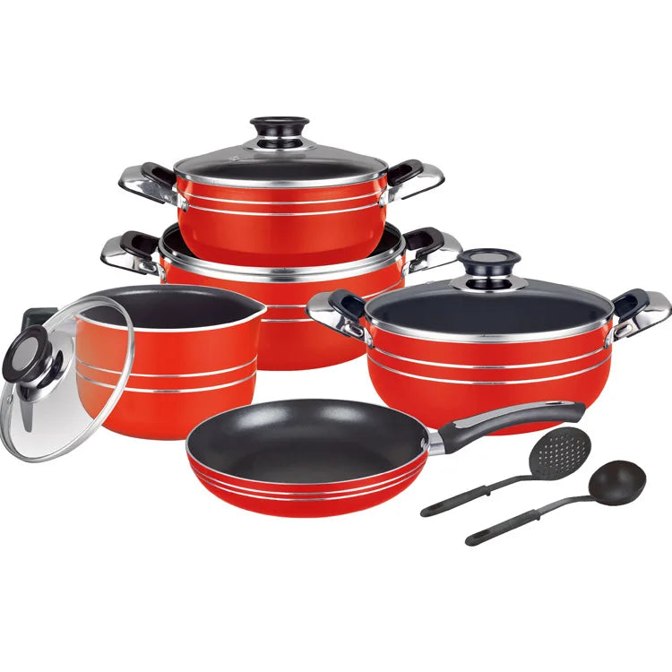 Custom 11 PCS Aluminum Cooking Pan Set Gift Thickened Double Bottom No Lampblack and No Stick Fry Stew Pan Set Cookware Set