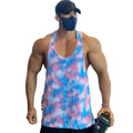 Custom logo Fashion Tie Dye Gym Tops Muscle Racerback 100% Polyester Workout tank Tops for Men