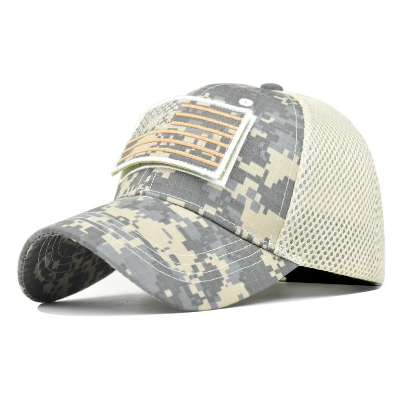 Wholesale Custom Camouflage Mesh Baseball Cap Summer America Flag Velcro Patch logo Camo Hats Trucker Hat