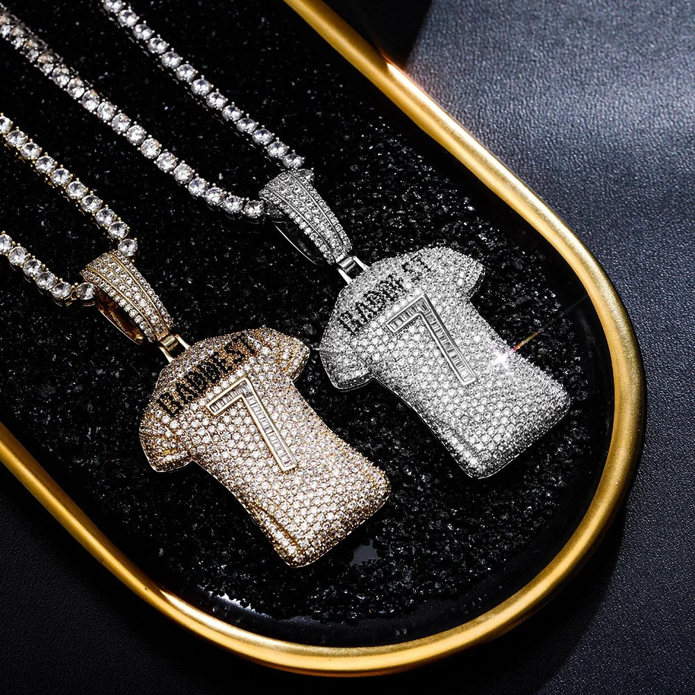 Baddest Number 7 Pendant Necklace New Jersey Iced Tennis Chain with Cubic Zircon Gold Plated Hip Hop Rock Bling Jewelry for Men