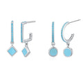 Hot Selling Vintage Elegant Jewelry Earrings S925 Sterling Silver Rhodium Plated square Round Turquoise Drop Earrings