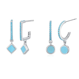 Hot Selling Vintage Elegant Jewelry Earrings S925 Sterling Silver Rhodium Plated square Round Turquoise Drop Earrings