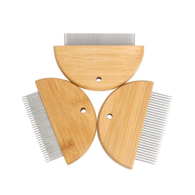 Wholesale Custom Bamboo Wood Pet Metal Long Needle Hair Comb Cat Dog Flea Comb Long and Short Pin Grooming Comb