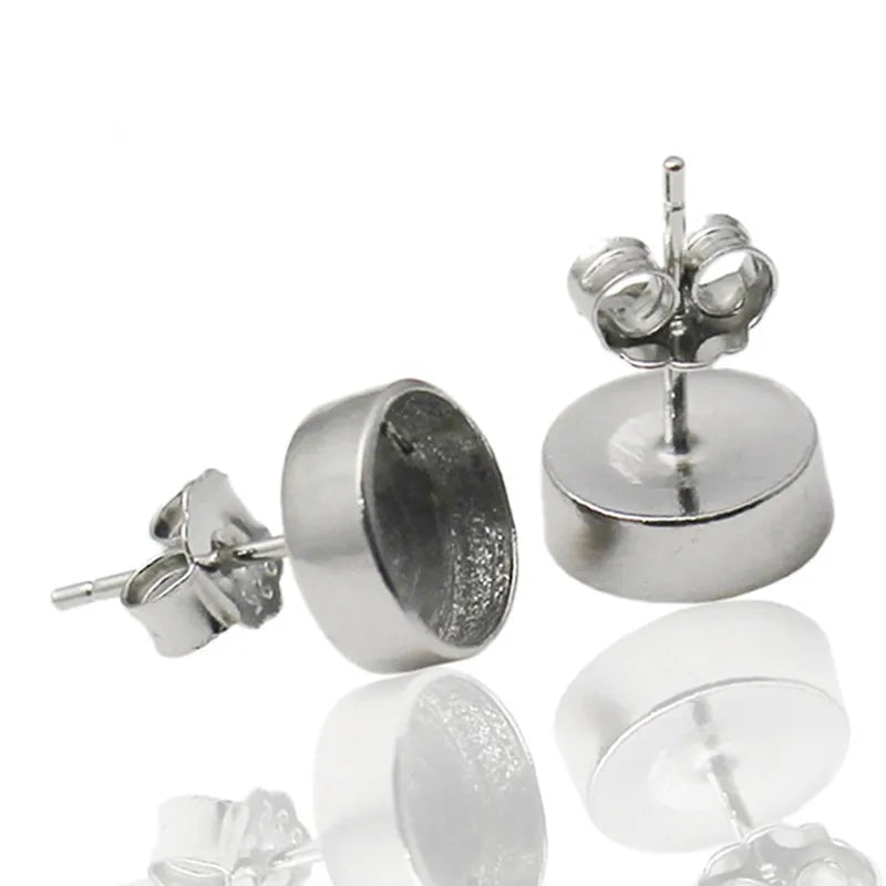 Diy 8mm Round Shape 925 Sterling Silver Bezel Blanks Earrings Findings Jewelry Accessories Wholesale