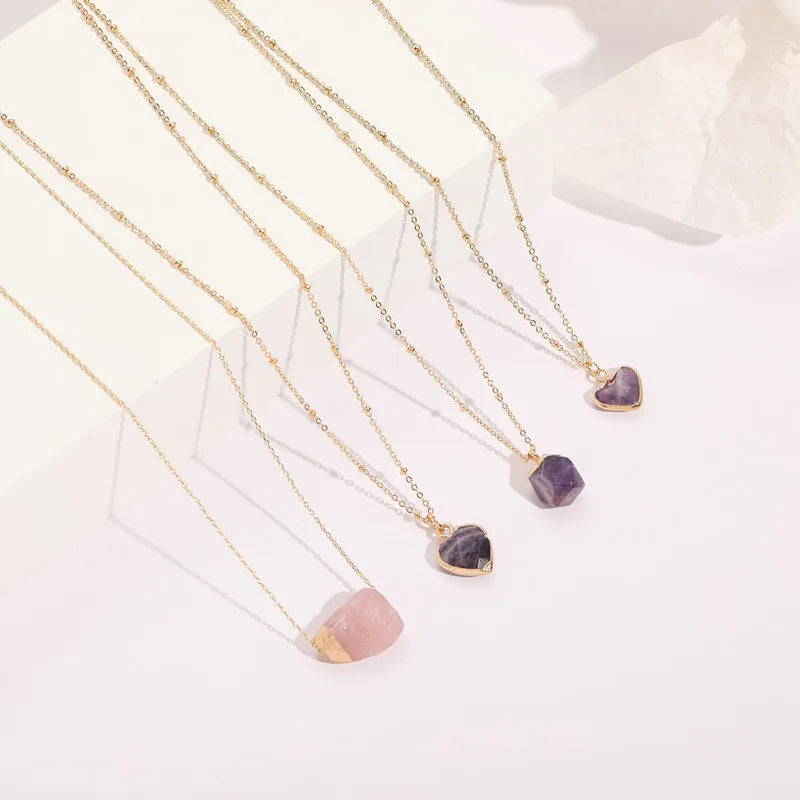 Fashion 14K Gold Filled Brass Natural Stone Necklace Delicate Stone Pendant Heart Necklace Jewelry