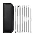 9 Pcs Silvery Stainless Pimple Pin Tool with Blackhead Remover and Pimple Extractor Pins Leather Box Packaging