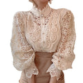 Wholesale 2026 Spring Korean New Loose Chic Elegant Shirts Button Lace Hollow Flower Stitching Long Sleeve Stand Collar Shirt