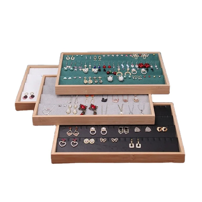 Popular Bamboo Jewelry 40 Pairs Earrings Pendant Display Show Tray Case with 80 Cuttings
