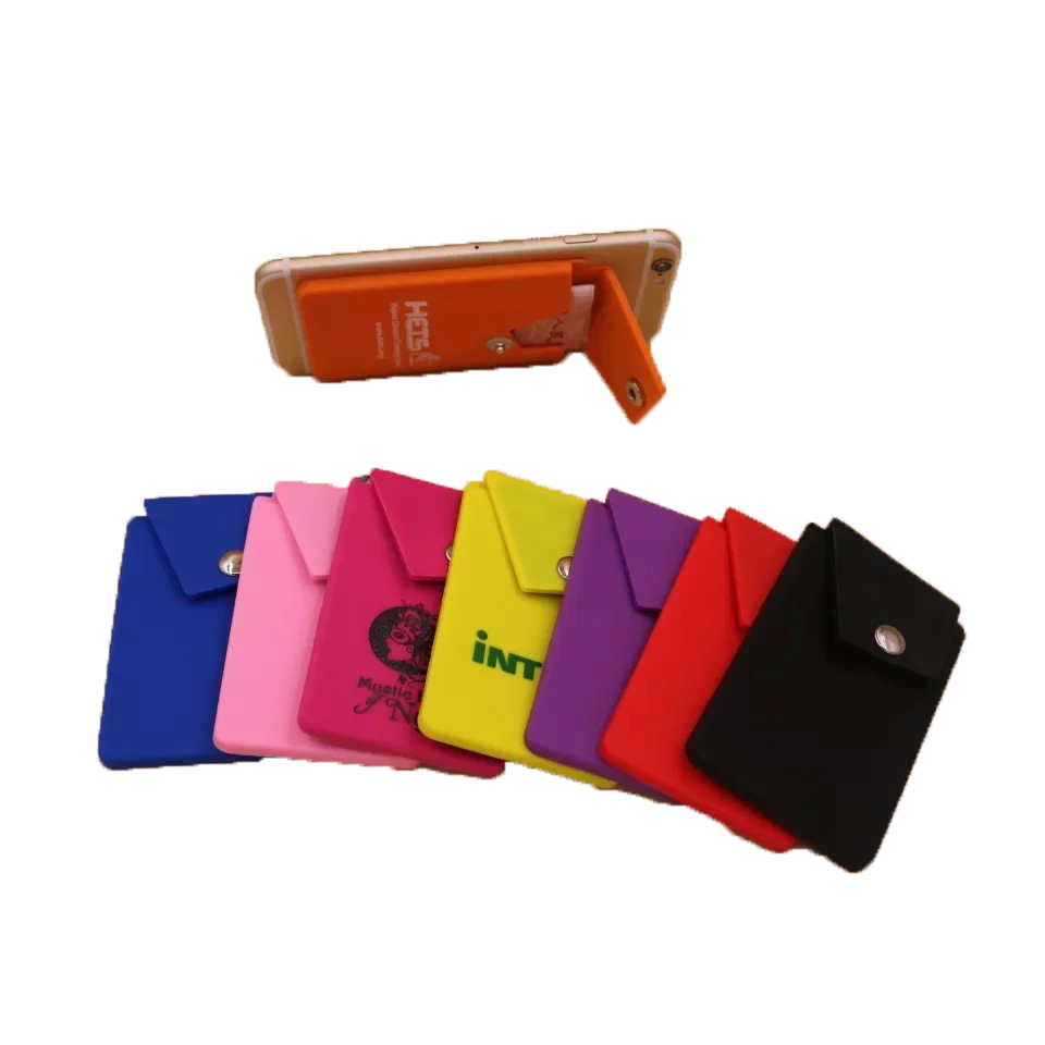 Custom Printed Logo Silicone Card Holder and Mobile Phone Wallet with Button Novelty 3M Sticker Gift