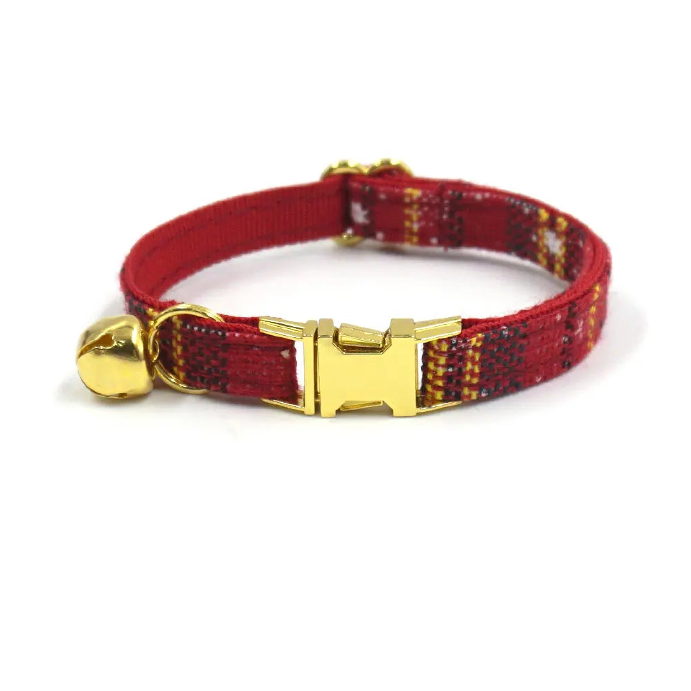 Classic Christmas Cat Collar Custom Print Paw Adjustable Nylon Cat Collar with Bell Engrave Name airtag Cat Collars Luxury