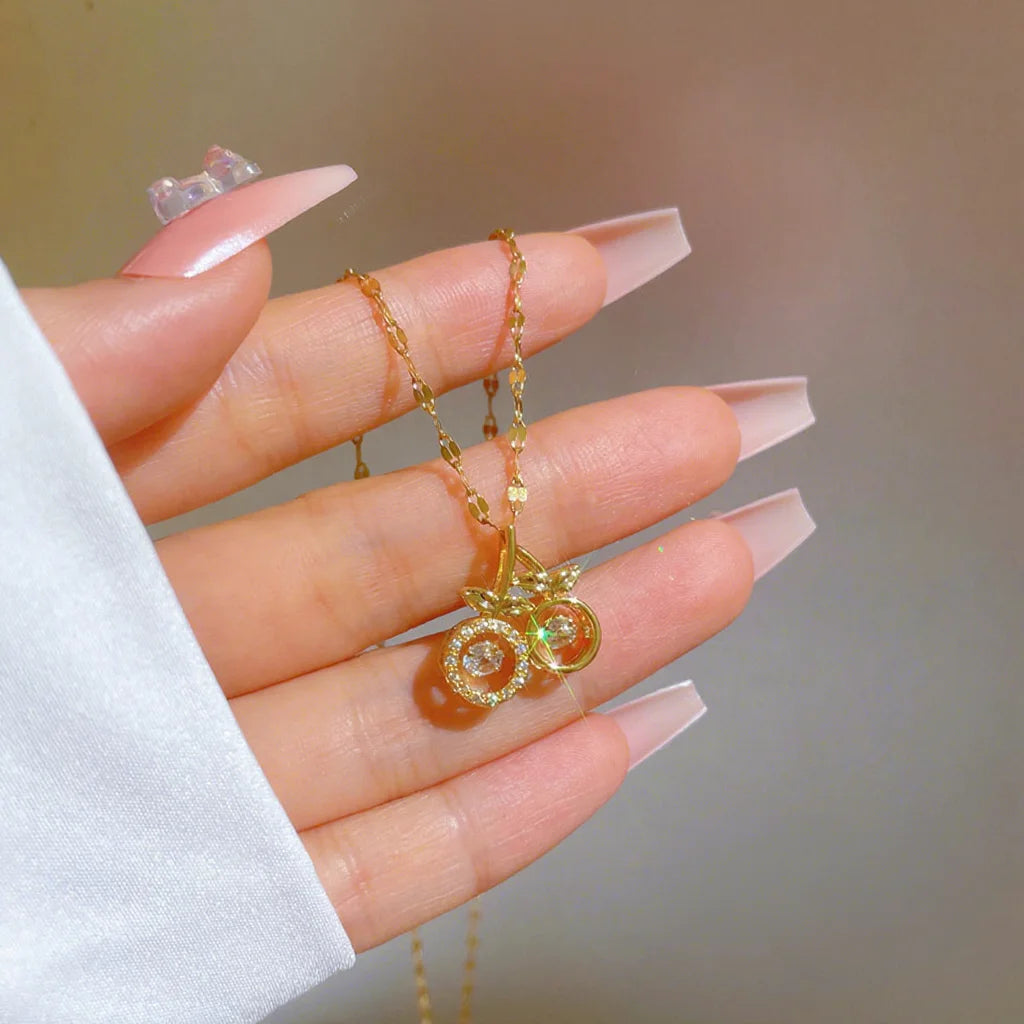 Exquisite Fashionable Smart Rhinestone Cherry Pendant Necklace Women's Necklace Charm Jewelry Perfect Gift for Girls Women