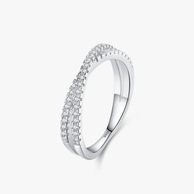Ailmay 925 Sterling Silver Fashion Geometric Cross Line Dazzling CZ Finger Ring for Women Classic Wedding Statement Jewelry Gift