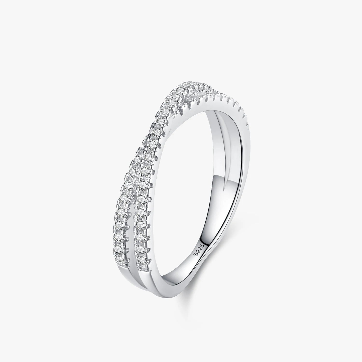 Ailmay 925 Sterling Silver Fashion Geometric Cross Line Dazzling CZ Finger Ring for Women Classic Wedding Statement Jewelry Gift