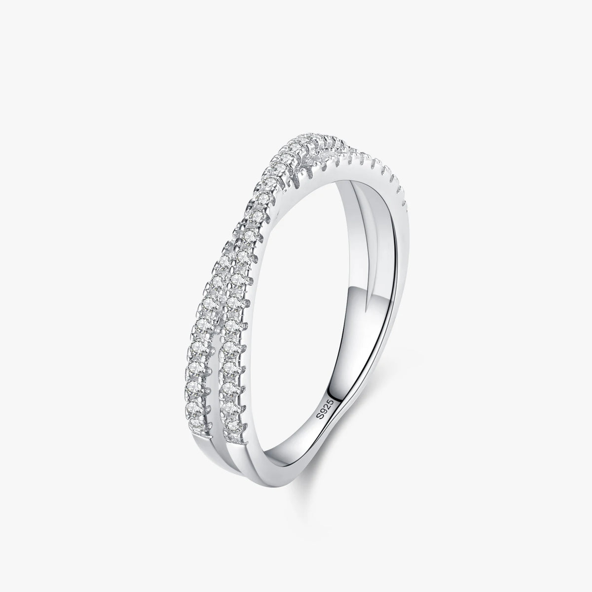 Ailmay 925 Sterling Silver Fashion Geometric Cross Line Dazzling CZ Finger Ring for Women Classic Wedding Statement Jewelry Gift MegaBDM