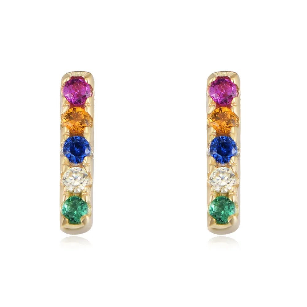 925 Sterling Silver Earrings a bar Colored Colorful Zircon Gold Plated Stud Earrings for Women Fine Jewelry Earrings