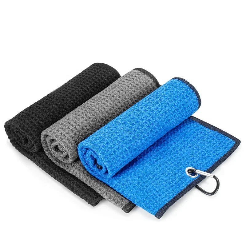 40 X 50cm Thick Trifold Waffle Pattern Microfiber Golf Towel with Clip for Golf Bags
