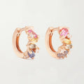LOZRUNVE 925 Sterling Silver Elegant Bohemian Rainbow Colored Clear Baguette Princess HuggIe Hoop Earring