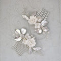 SLBRIDAL Handmade Ins Style Pearls Ceram Flower Bridal Hair Comb Wedding Headdress Hair Accessory Bridesmaids Women Jewelry