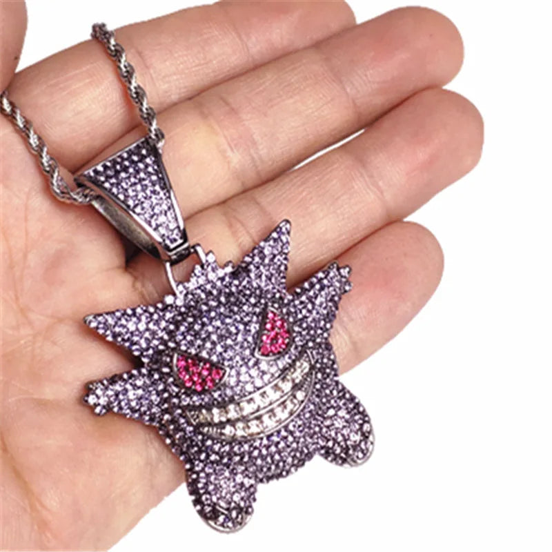 Character Monster Elf Ghost Cartoon Micro Set With Purple Color Zircon Hip Hop Imp Pendant Necklace