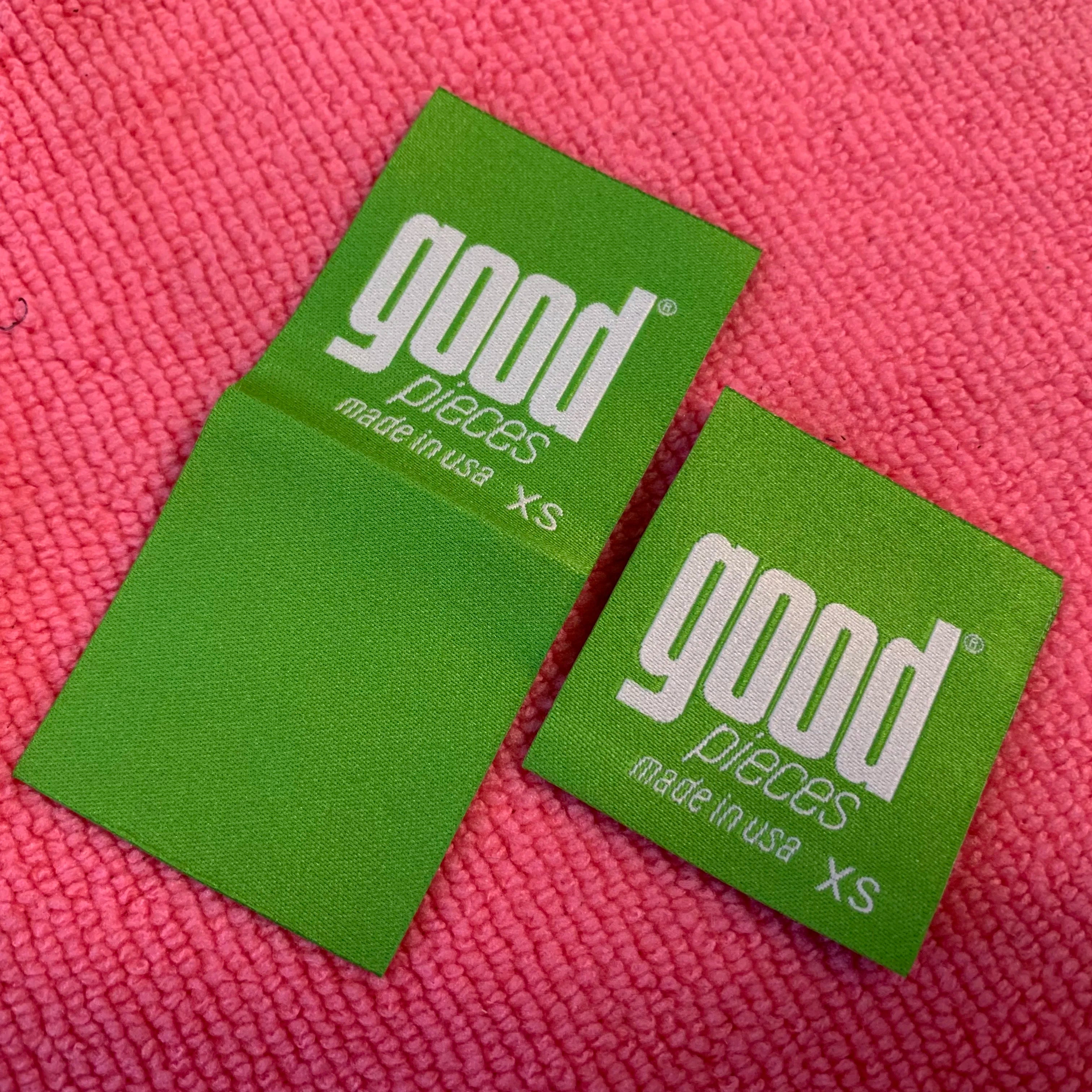 Loop Fold Weaving logo Green Color Garment Woven Labelsoft Surface Knitting logo Apparel Clothing Tags for Neck