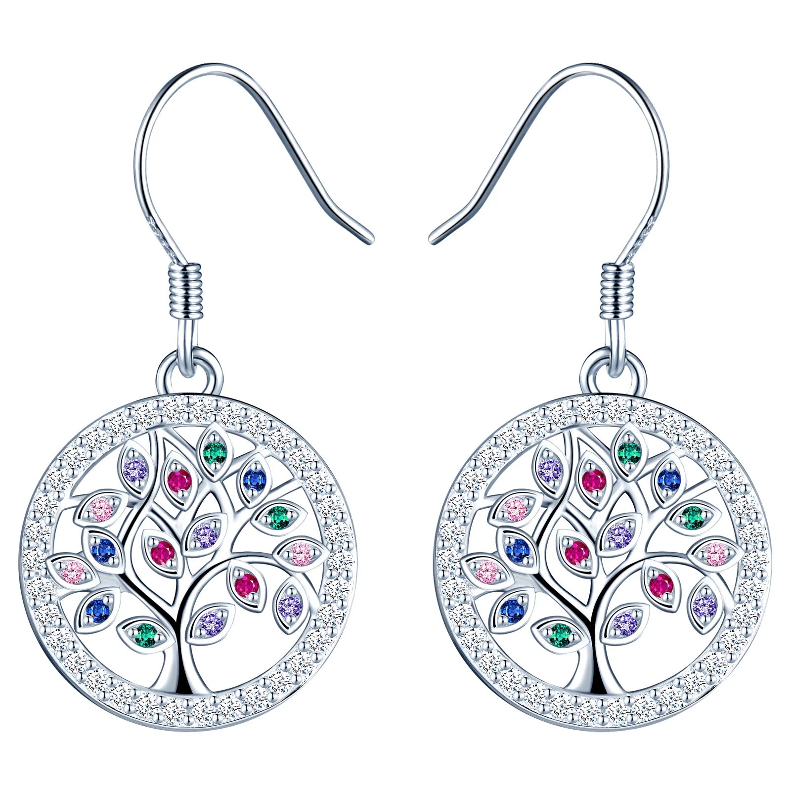 2022 Tree of Life Round Drop 925 Sterling Silver Fine Jewelry Dangle Earrings