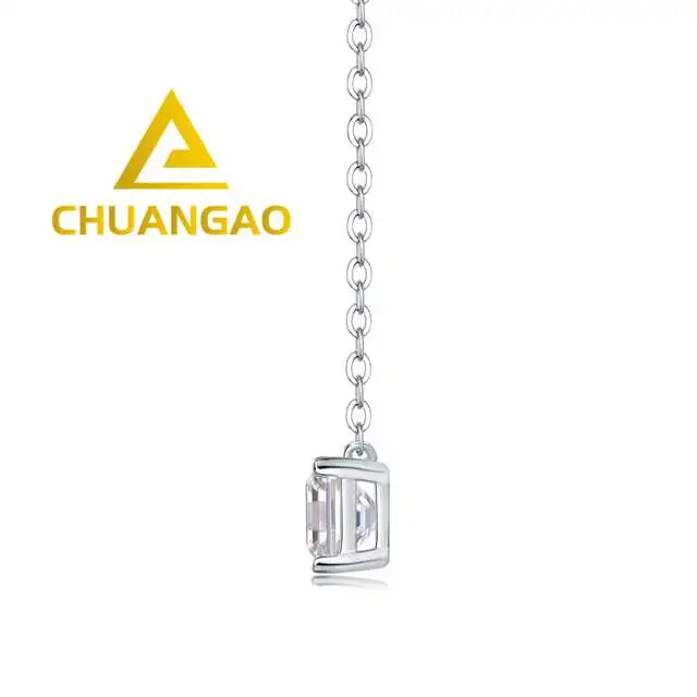 Unique 925 Sterling Silver Women's Charm Pendant Necklace Classic Style Gold Plated Radiant Cut Moissanite Circling Setting MegaBDM