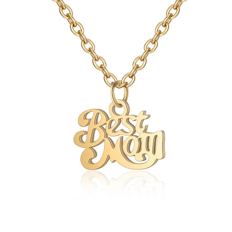 Non Tarnish 18K Gold Plated BEST MOM Necklace Mother's Day Jewelry Gift Fashion Custom Letter Alphabet Name Necklace for Women
