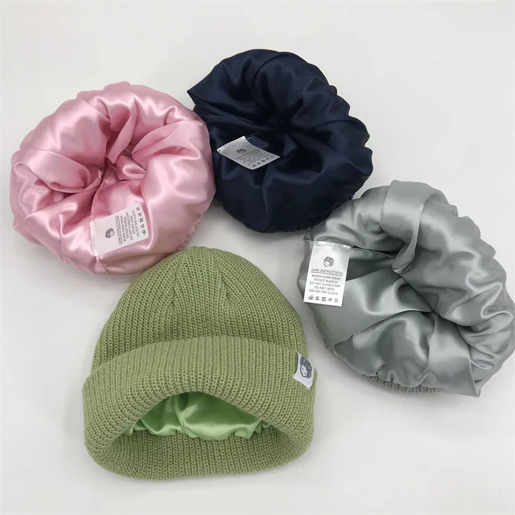 High Quality Winter Beanies With Custom Label Design Kid and Adults Beanie With Satin Inside