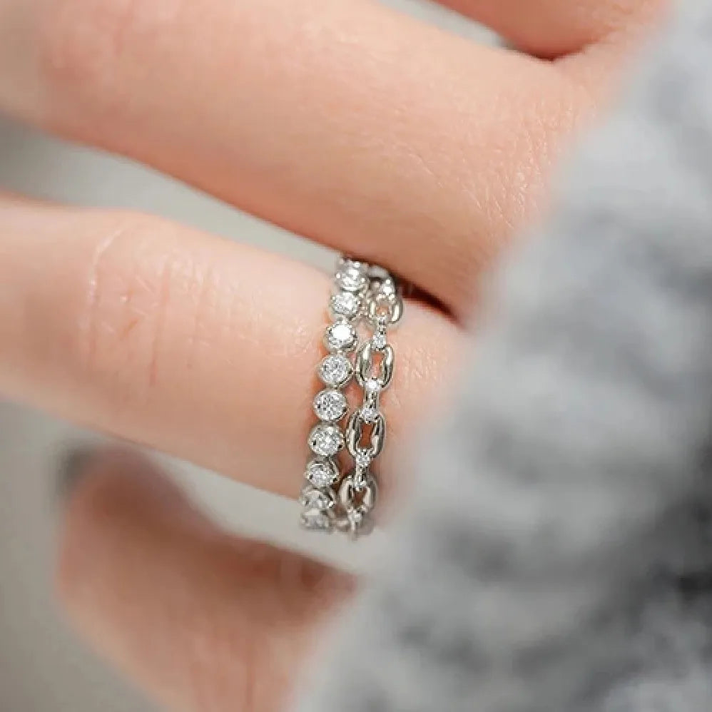 CAOSHI Contracted Style Round Cubic Zirconia Chain Design 2Pcs Sets Ring for Women Wedding Trendy Party Silver/Gold Plated Rings