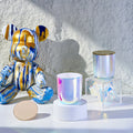 Wholesale 320ml Custom Packaging Glass Iridescent pink Candle Jar with Gold Silver Lid in Stock