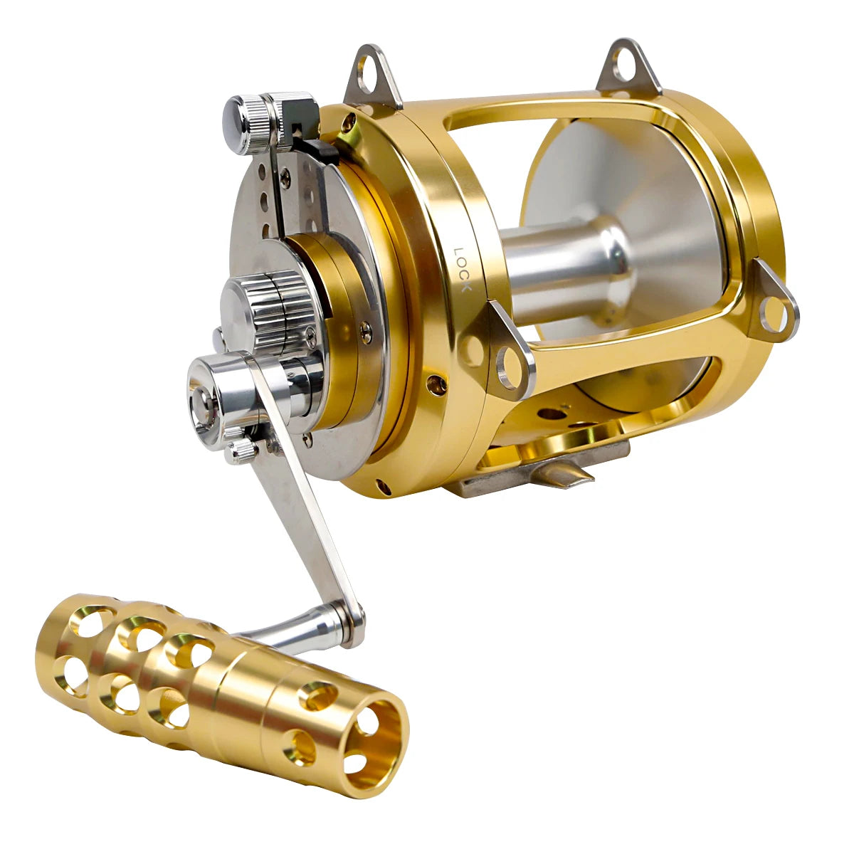 Ocean Boat Fishing Reel Gold 80W Overhead 2-Speed Trolling Deep Sea Fishing Reels Big Game Saltwater Fishing Reels