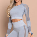 Custom Breathable Mesh Seamless Yoga Wear Workout Leggings Long Sleeves Sports Top Sets Womens Seamless Yoga Sets